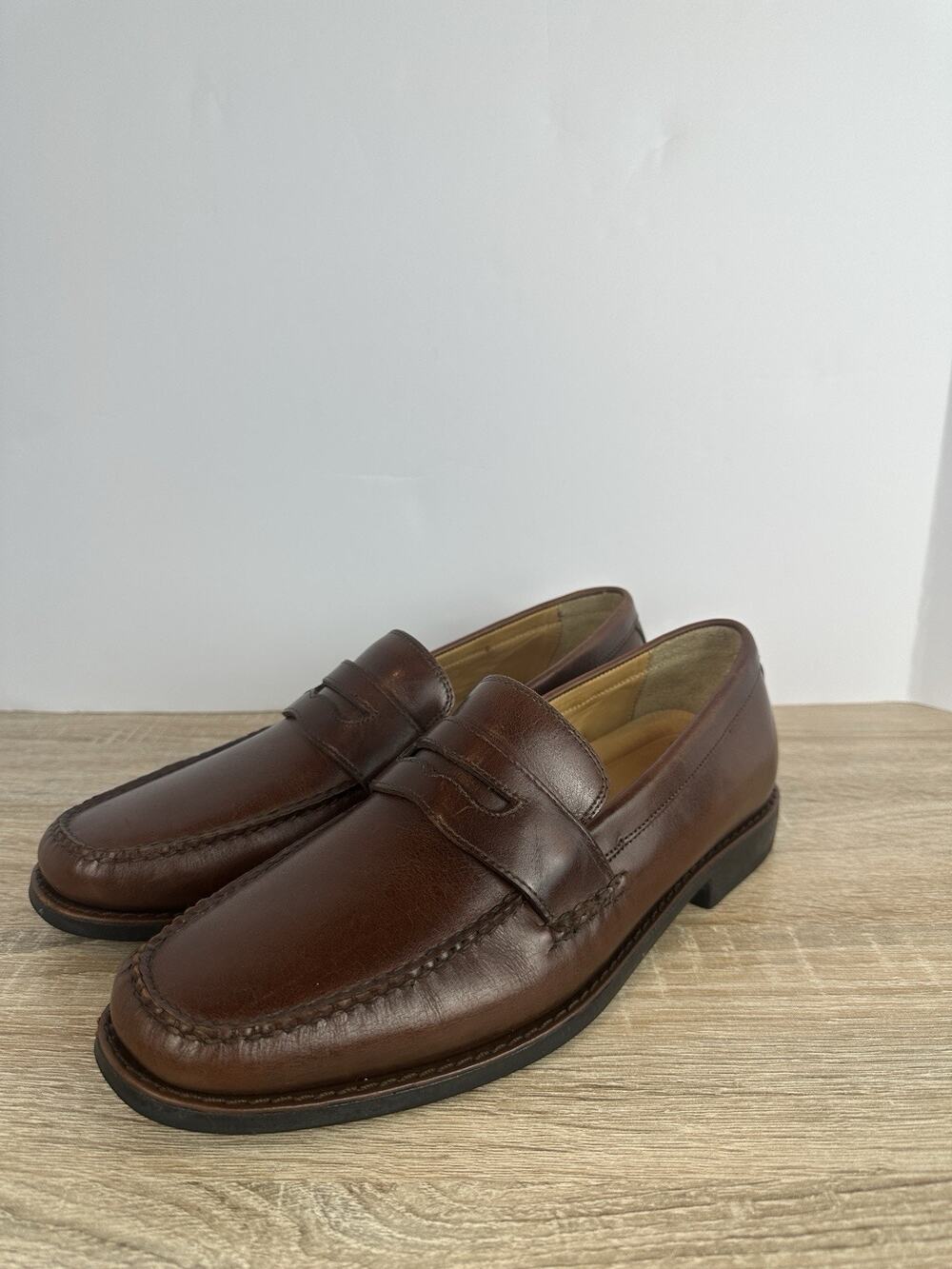 Johnston & Murphy Mens 9M Brown Leather Penny Loafers Slip On Dress Shoes
